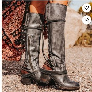 Freebird COAL knee high boots in distressed grey and brown. Size 7. Gently worn.